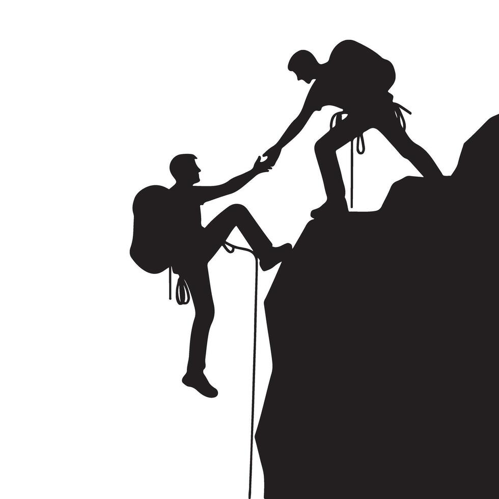 Climbing help silhouette artwork design success achievement concept vector