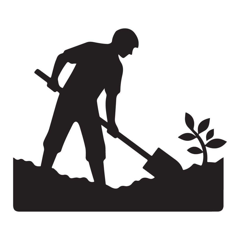Gardener silhouette artwork planting tree farm nature design vector