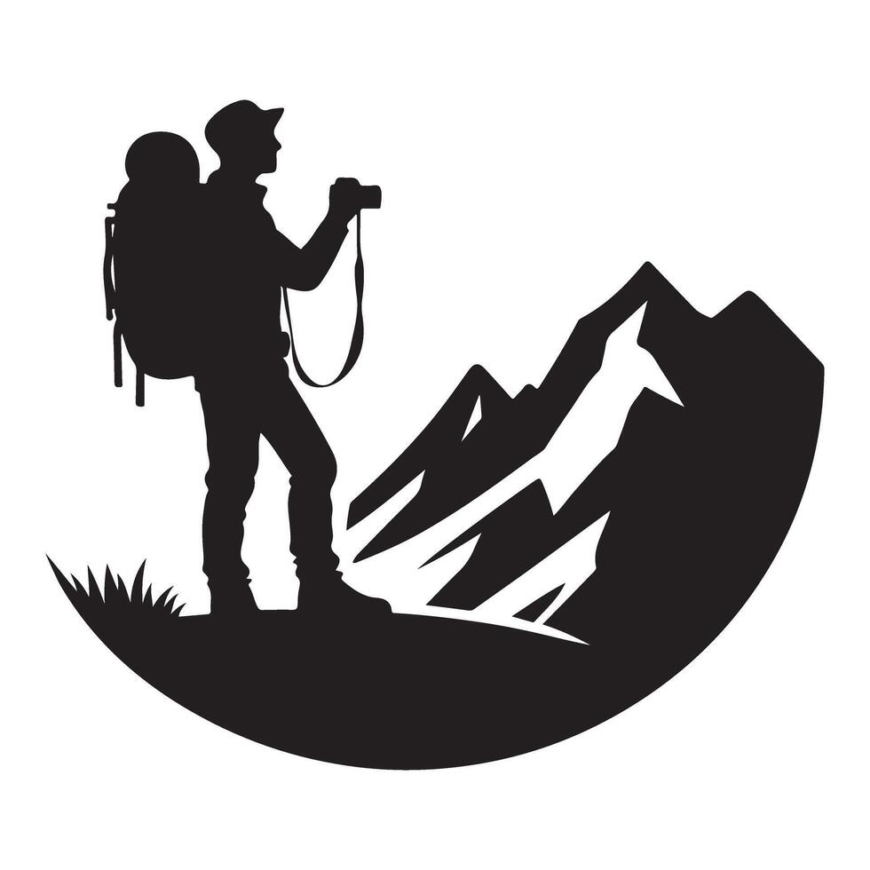 Capturing Mountain Majesty A Hiker's Photographic Journey Silhouette Illustration vector