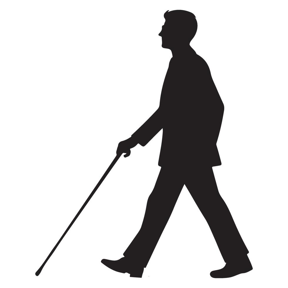 Silhouette of a Blind Man Walking with Cane Illustration vector