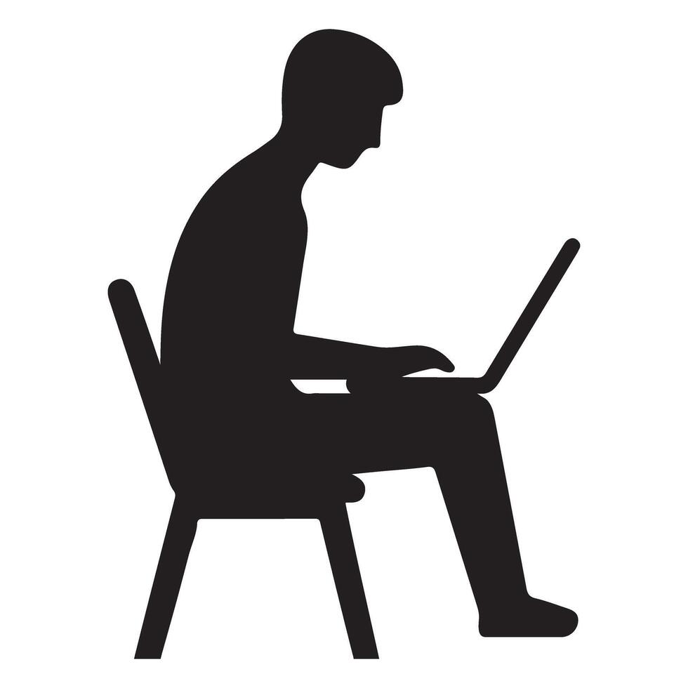 Silhouette of a Person Working on Laptop Computer Illustration vector