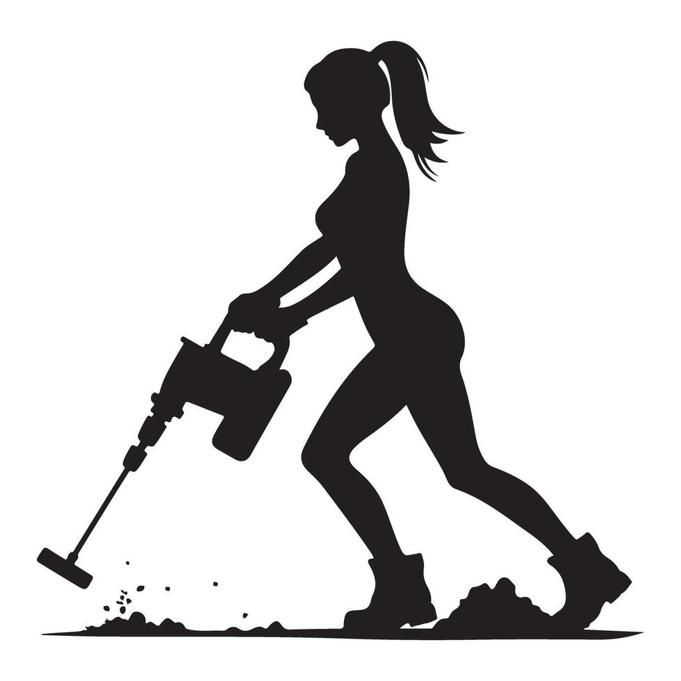 Silhouette of a Woman Using Jackhammer Illustration vector