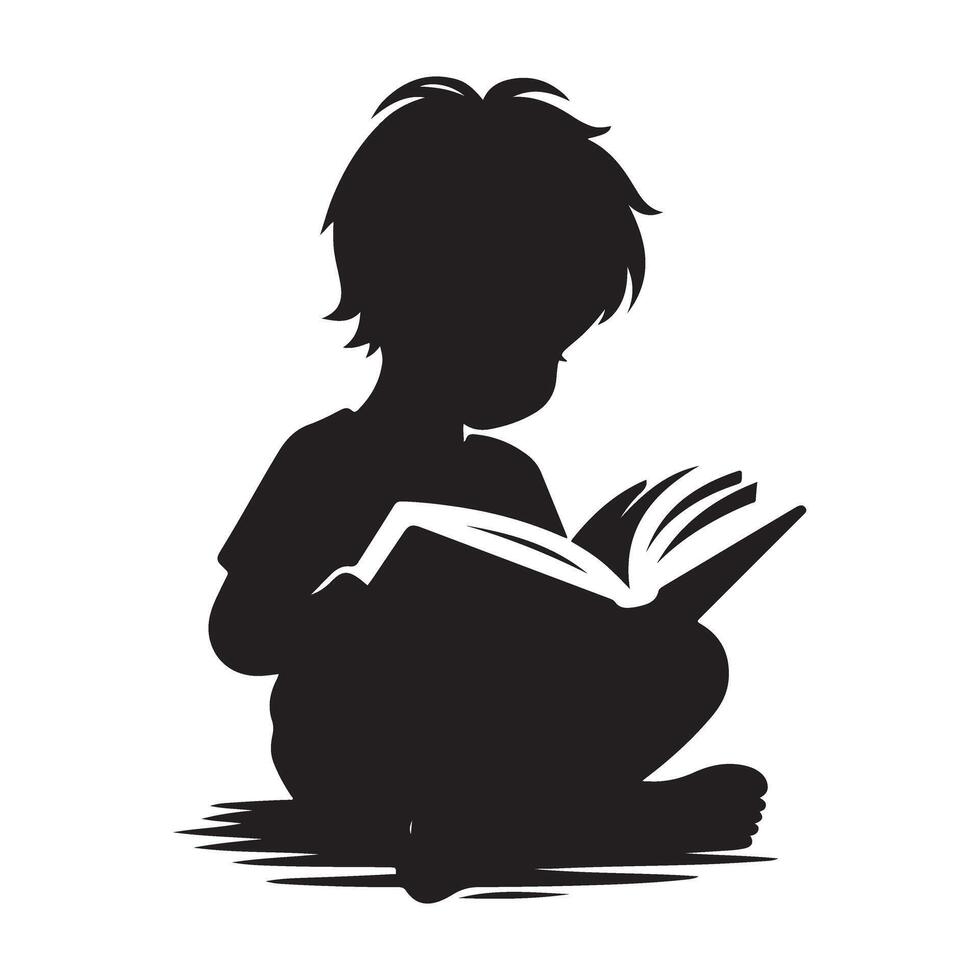 Silhouette of Young Reader Lost in Book Adventure Illustration vector