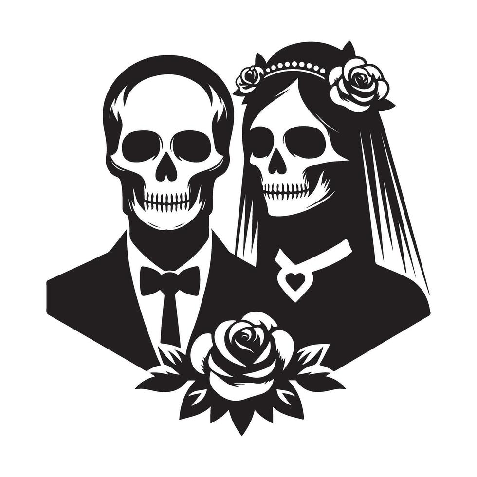 Romantic Skull Couple Silhouette Illustration for Dia de los Muertos vector