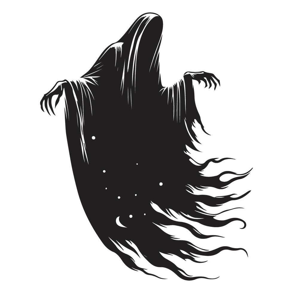 Eerie Silhouette Ghost Floating in the Night Illustration vector