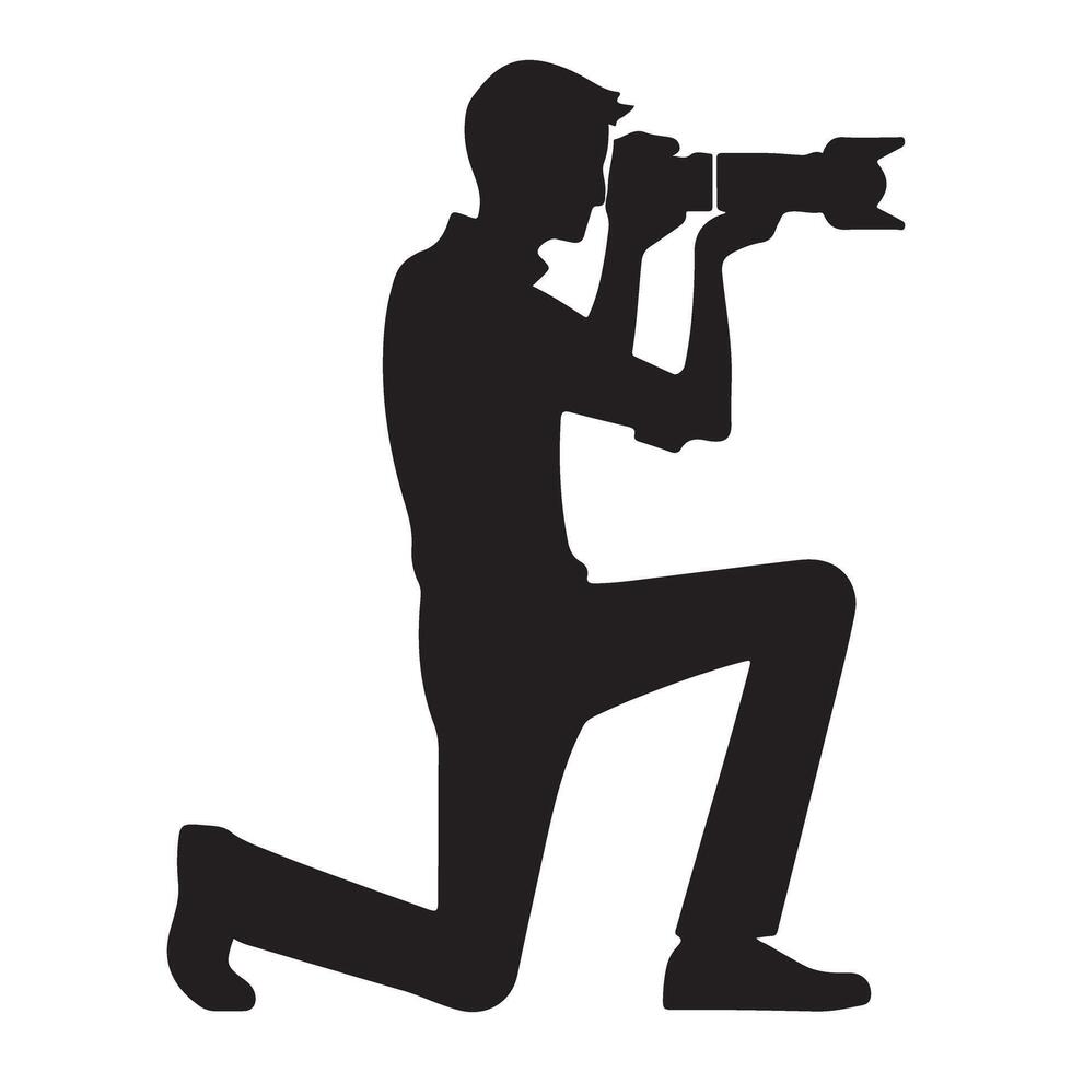 Photographer Silhouette Crouching Capturing Photo Moment in Monochrome Theme vector