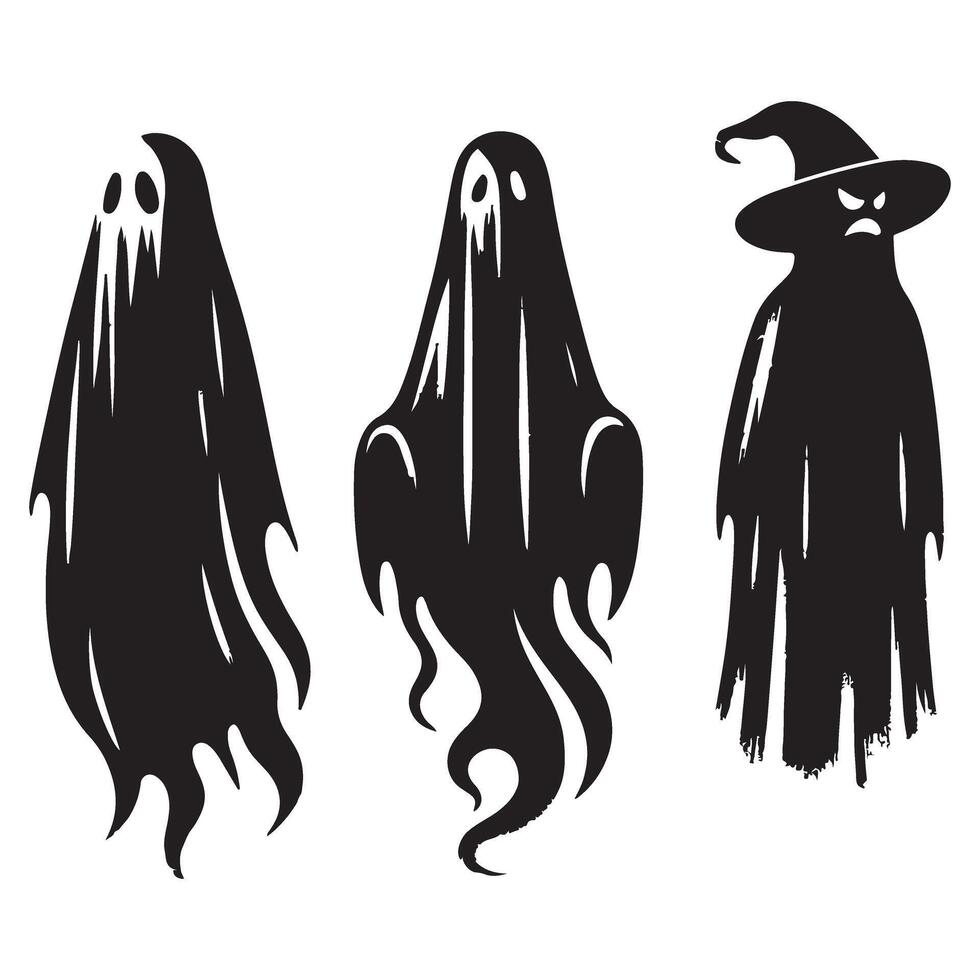 Collection Of Ghost Silhouettes Halloween Illustration Spooky Design vector