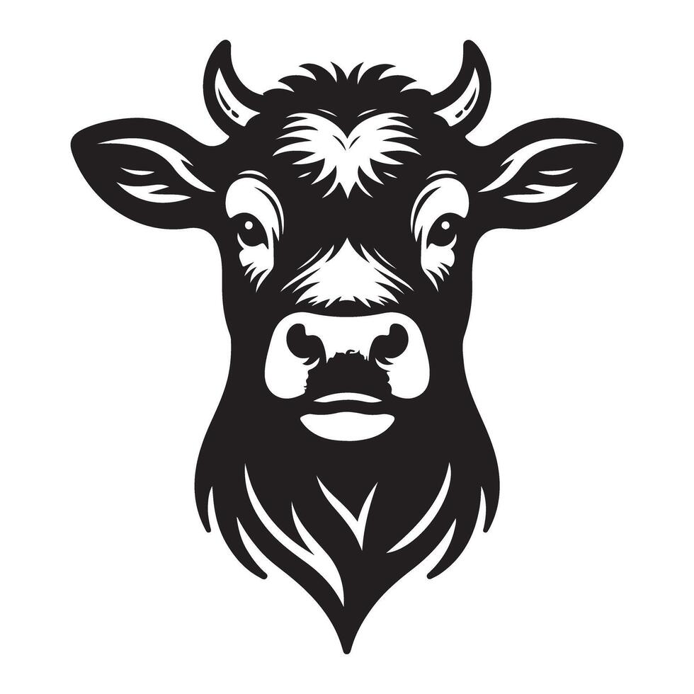Illustration of Cow Head with Horns Black and White Graphics vector