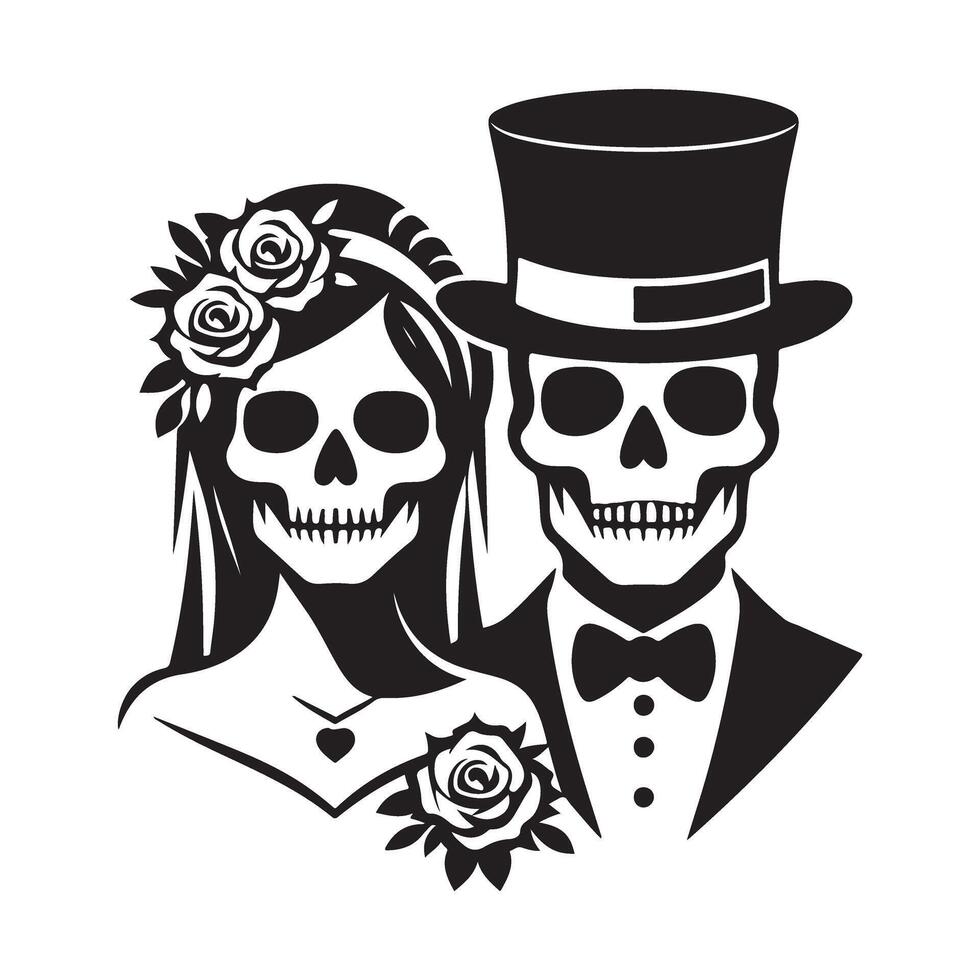 Day of the Dead Bride and Groom Skeletons Silhouette vector