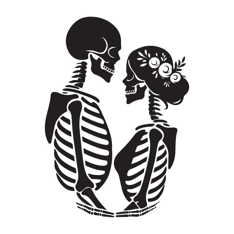 Silhouette of Skeletons Couple Illustration for Love and Remembrance vector