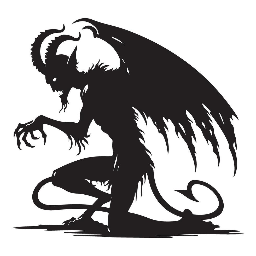 Silhouette Devil Demon Illustration with Horns and Wings vector