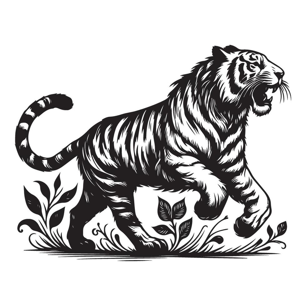 Roaring Tiger Graphic Illustration Majestic Animal Design Template vector