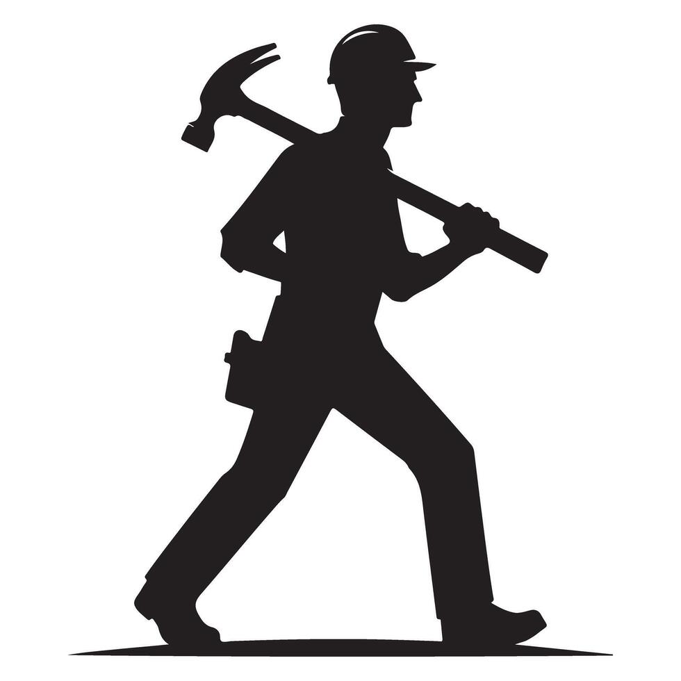 Construction Worker Silhouette Illustration Black with Hammer Tool vector
