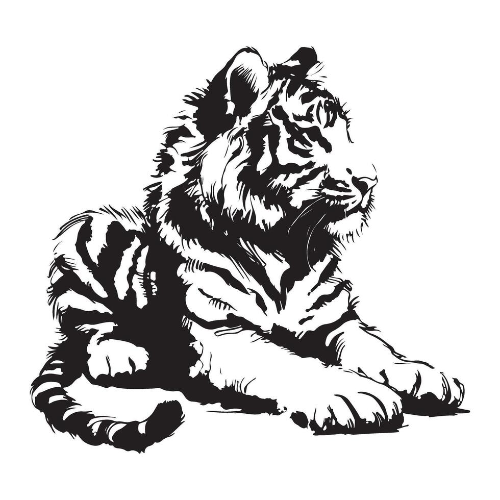 Tiger Cub Illustration Lying Down Cute Animal Feline Design vector