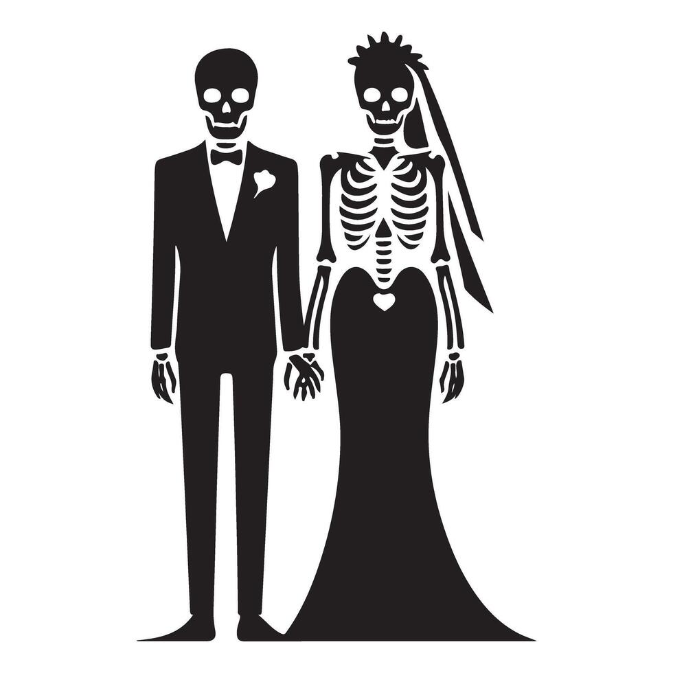 Skeleton Wedding Couple Silhouette Illustration Till Death Do Us Part vector