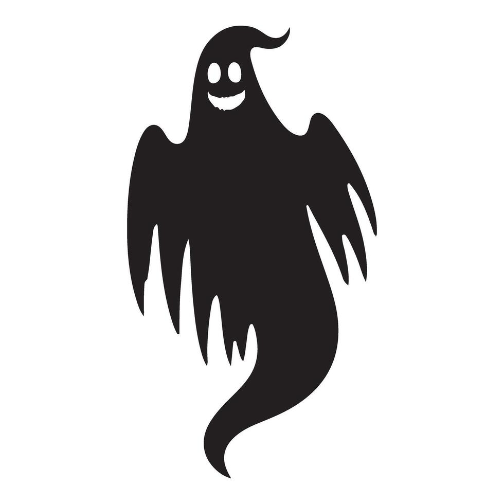 Smiling Ghost Silhouette Halloween Illustration Black and White Art vector