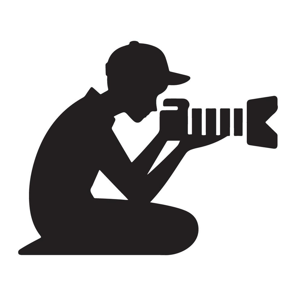 Focused on the Shot Silhouette of a Photographer with Camera vector