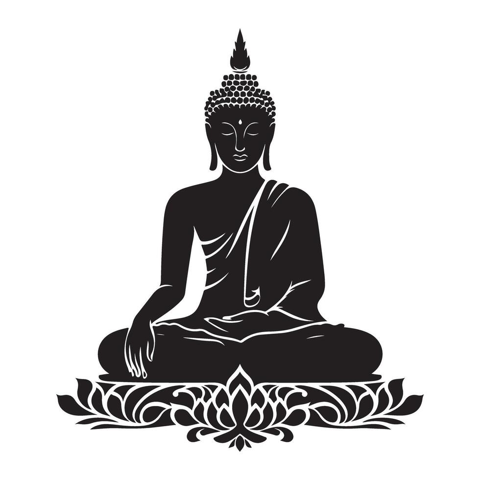Serene Enlightenment A Black and White Illustration of Buddha Meditation vector