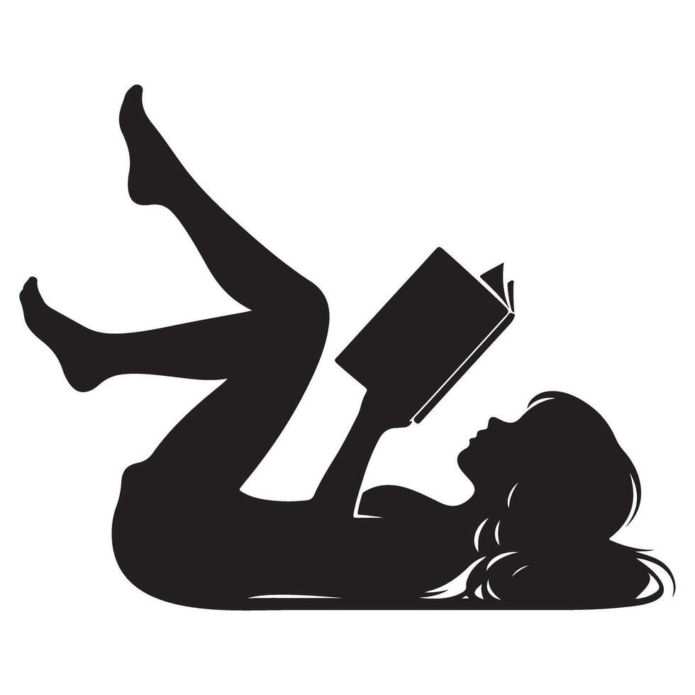 Woman Reading Book Silhouette Artwork Relaxing With Literature vector