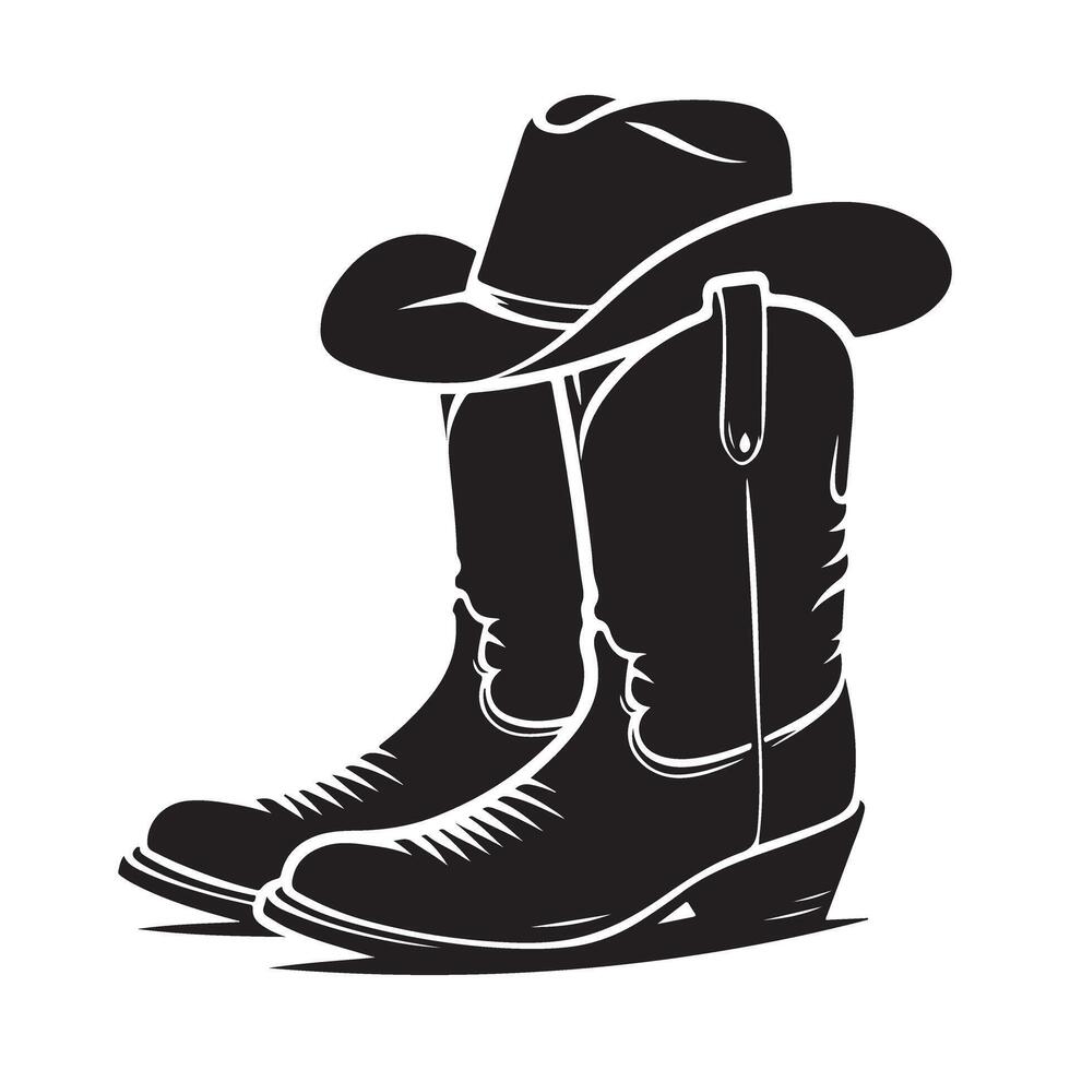 Cowboy Boots and Hat Illustration the Quintessential Western Aesthetic Style Art vector