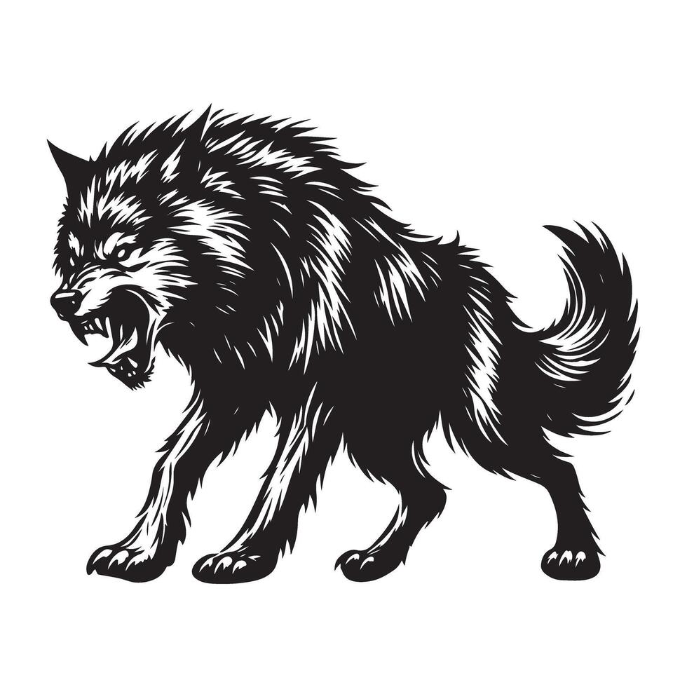 Aggressive Wolf Silhouette Illustration for Bold Designs vector