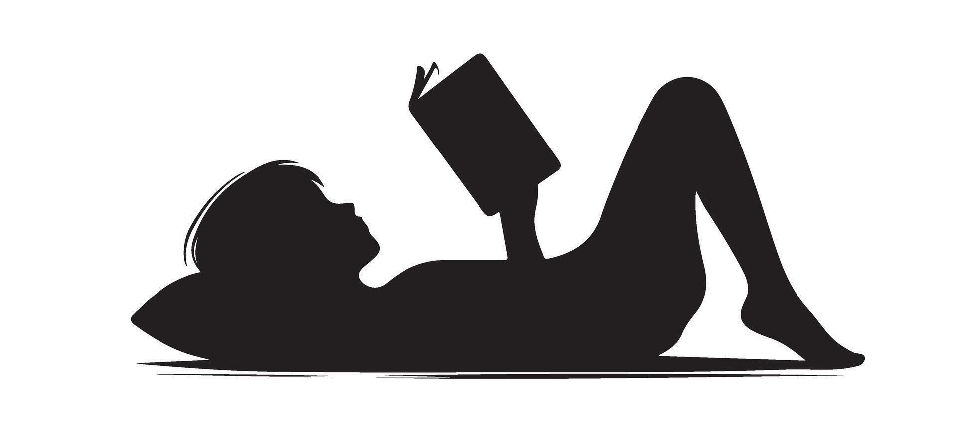 Black Silhouette of a Woman Reading Book Recreation Time Illustration Art vector