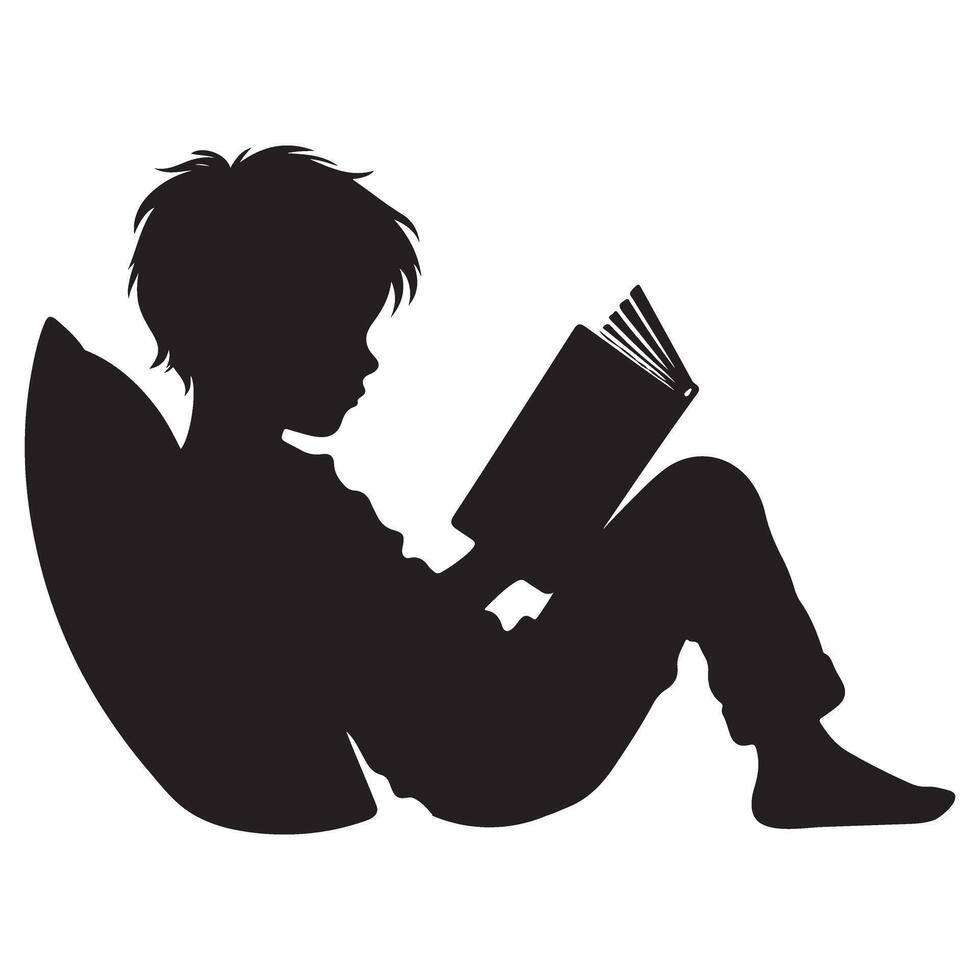 Silhouette of a little boy reading a book illustration art vector