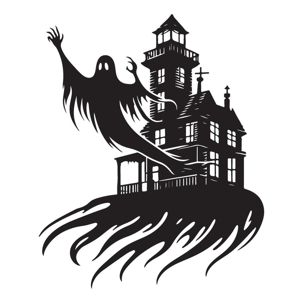 Haunted House Ghost Silhouette Illustration Graphic Image Spooky vector