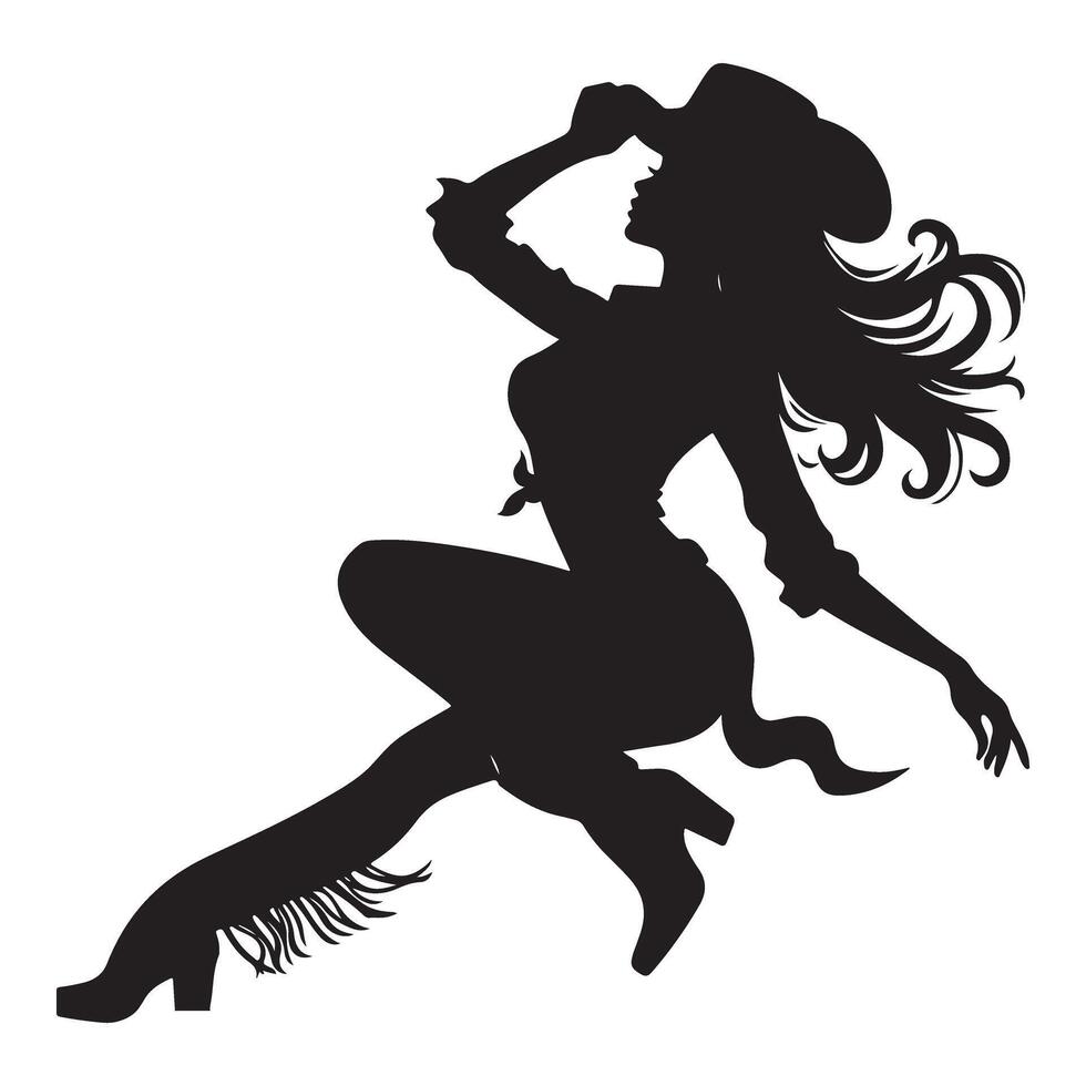 Cowgirl Silhouette Illustration Western Woman Posing With Cowboy Hat vector