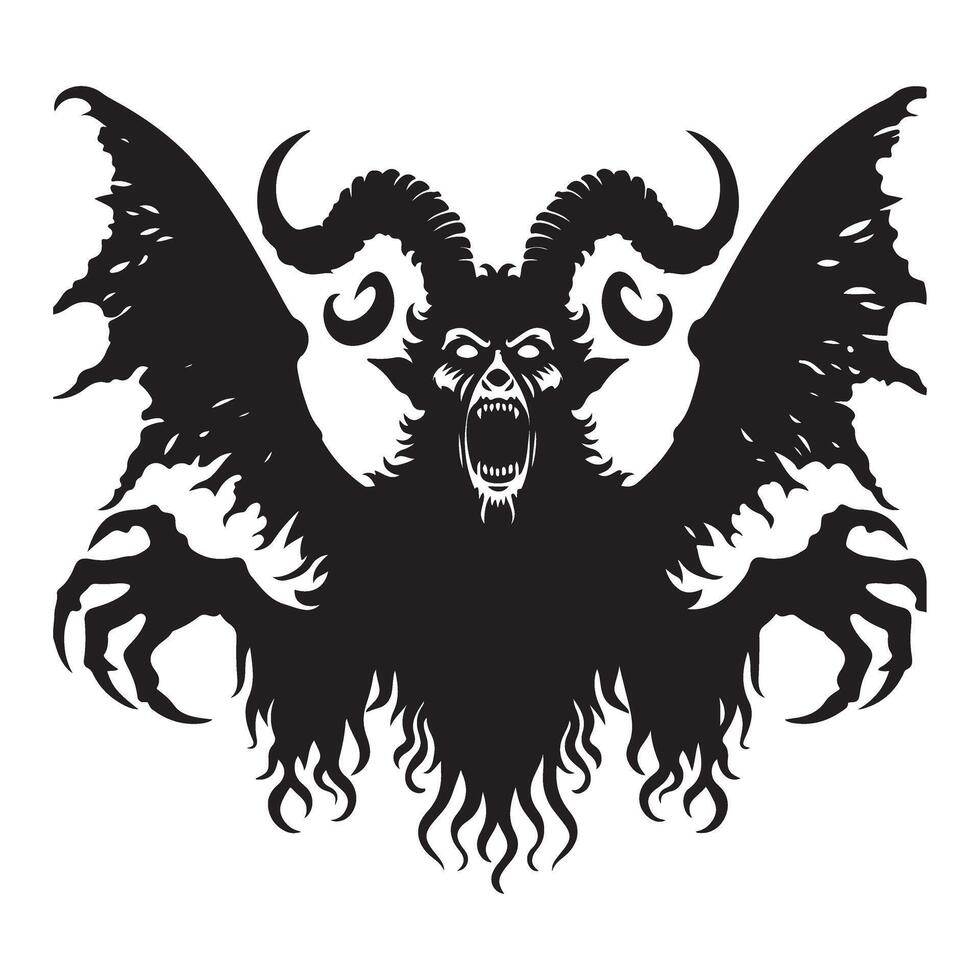 Demon Silhouette Illustration Evil Creature Satan Devil with Wings Design vector