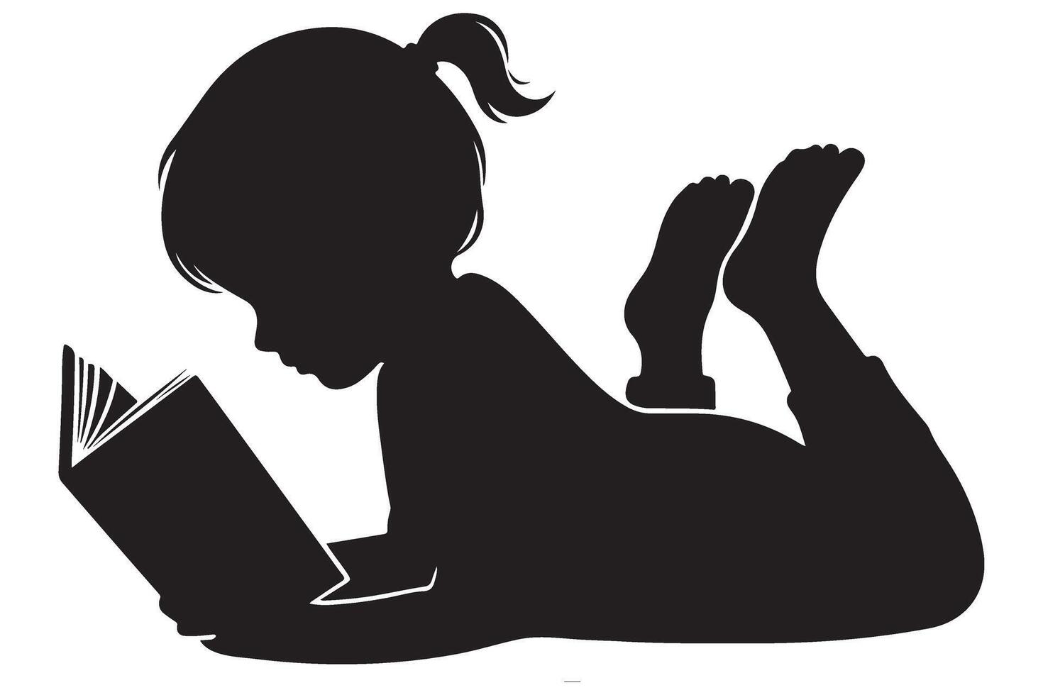 Child Silhouette Illustration Reading Book Little Girl Art vector