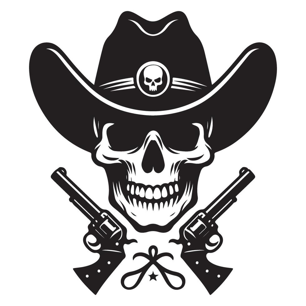 Cowboy Skull with Guns Silhouette for Wild West Graphic Design vector