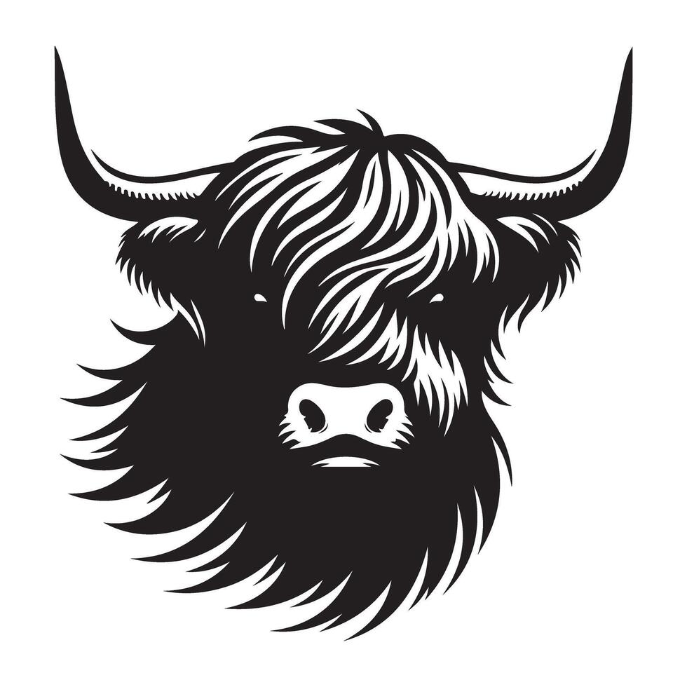 Highland Cow Head Graphic Scottish Cattle Illustration vector