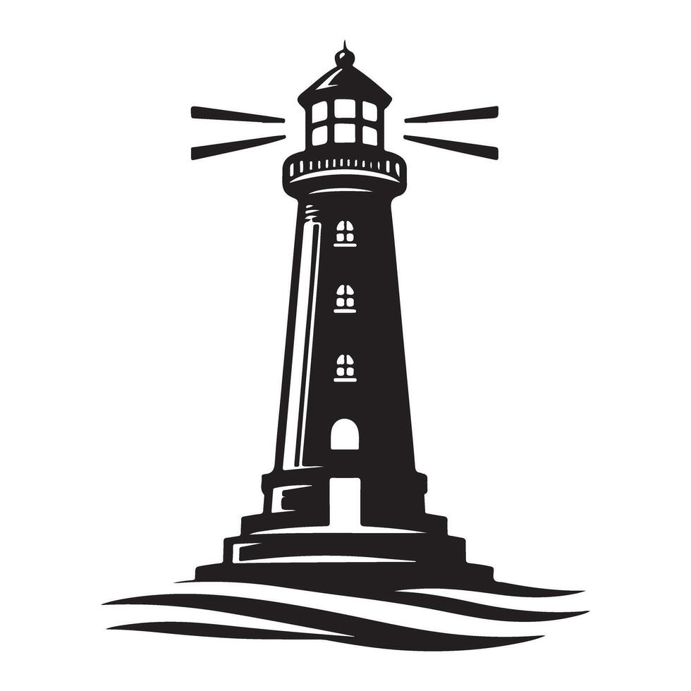 Lighthouse Silhouette Illustration for Coastal Navigation Design vector