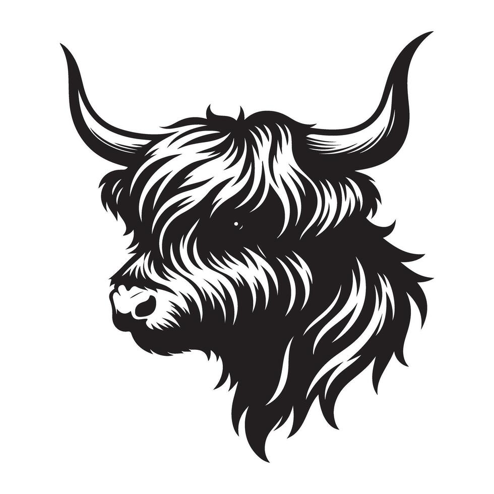 Highland Cow Silhouette Illustration Portrait Scottish Symbol Livestock vector