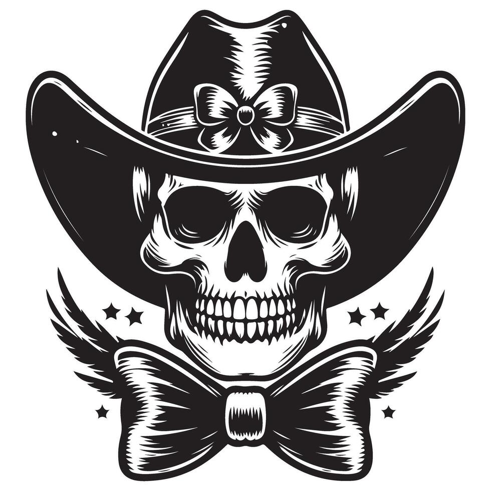 Cowboy Skull Silhouette with Hat Graphic Western Design vector