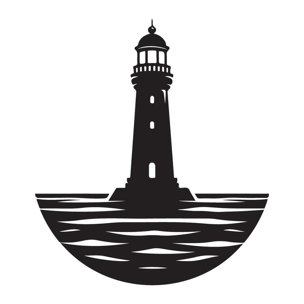 Lighthouse Silhouette Guiding Light Illustration Navigation Safety Concept vector