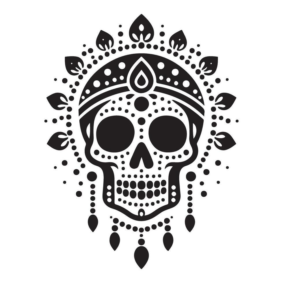 Sugar Skull Silhouette Intricate Floral Decorated Dia De Los Muertos vector