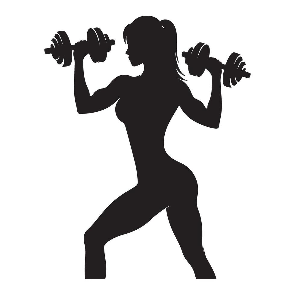 Silhouette of Woman lifting dumbbells fitness workout exercise art vector