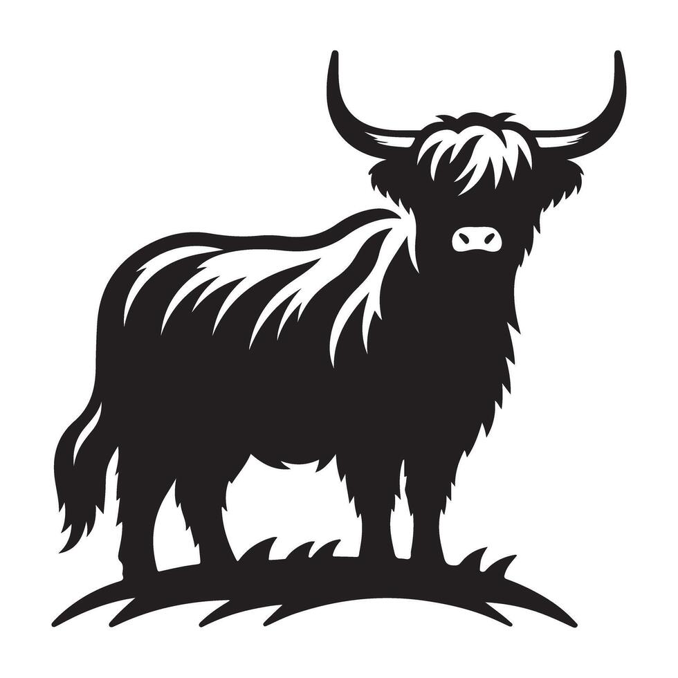 Highland Cow Silhouette Illustration Scottish Breed Animal Art vector