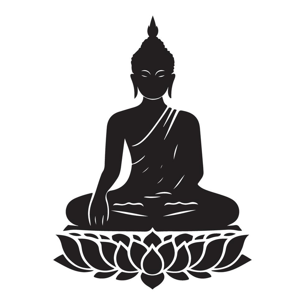 Buddha Sitting Silhouette Illustration on Lotus Flower Design vector