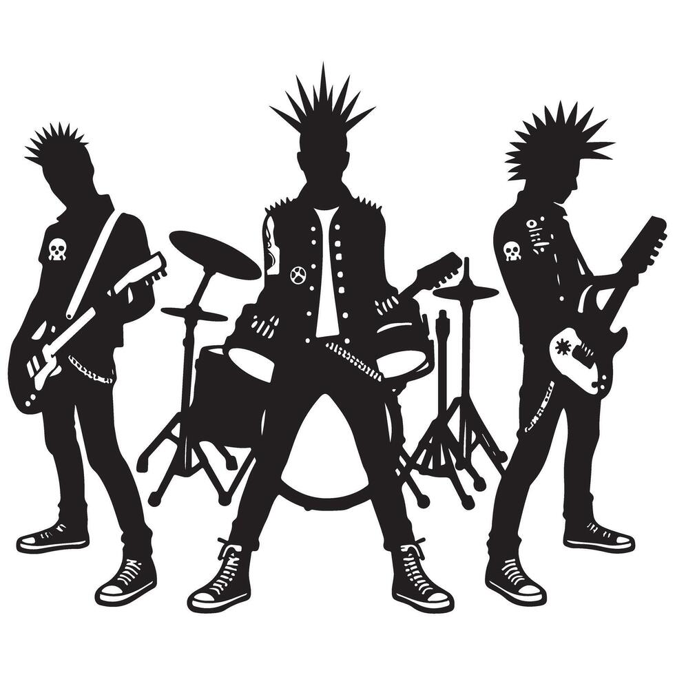 Punk Rock Band Silhouette Illustration Music Scene Style vector