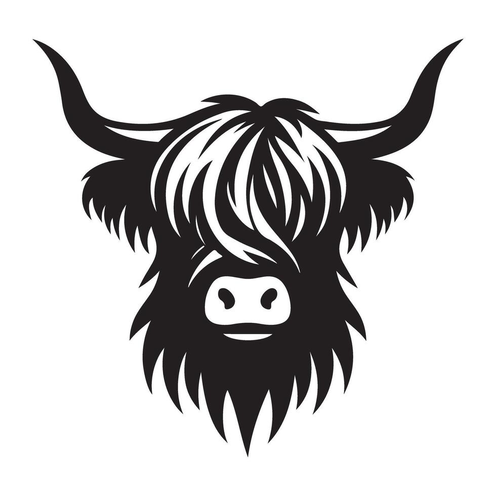 Highland Cow Head Silhouette Art Design Graphic vector