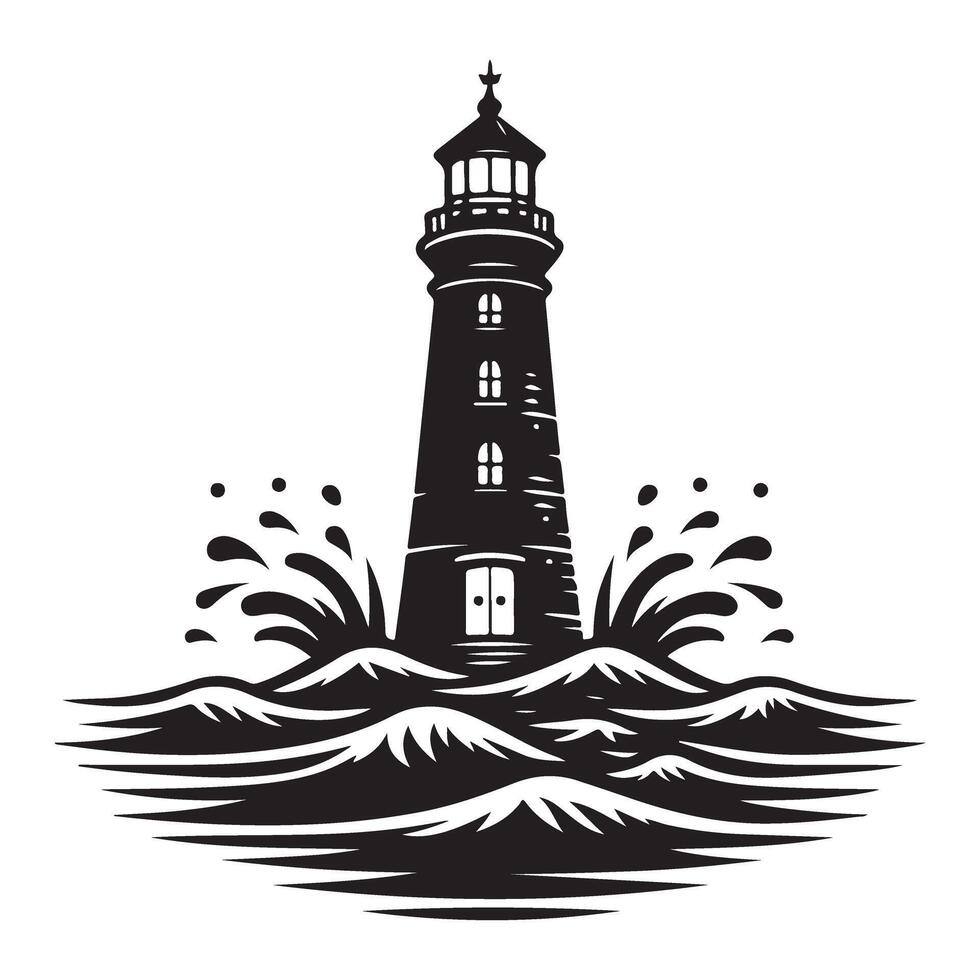 Lighthouse illustration in ocean waters for guidance and safety vector
