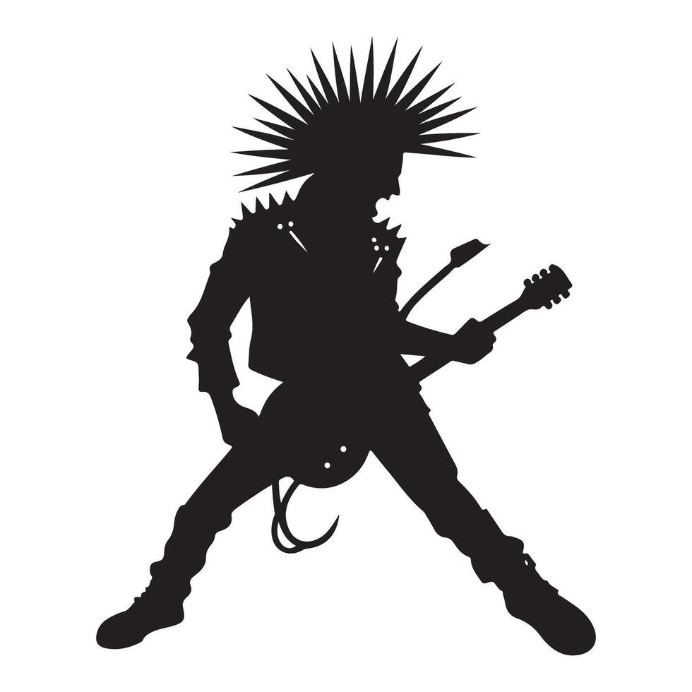Punk Rock Musician Guitarist Silhouette Performing Live Music On Stage Concert vector