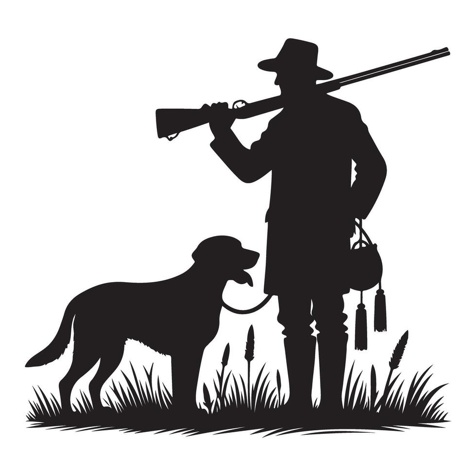 Hunter and Dog Silhouette Illustration for Outdoor Enthusiasts vector