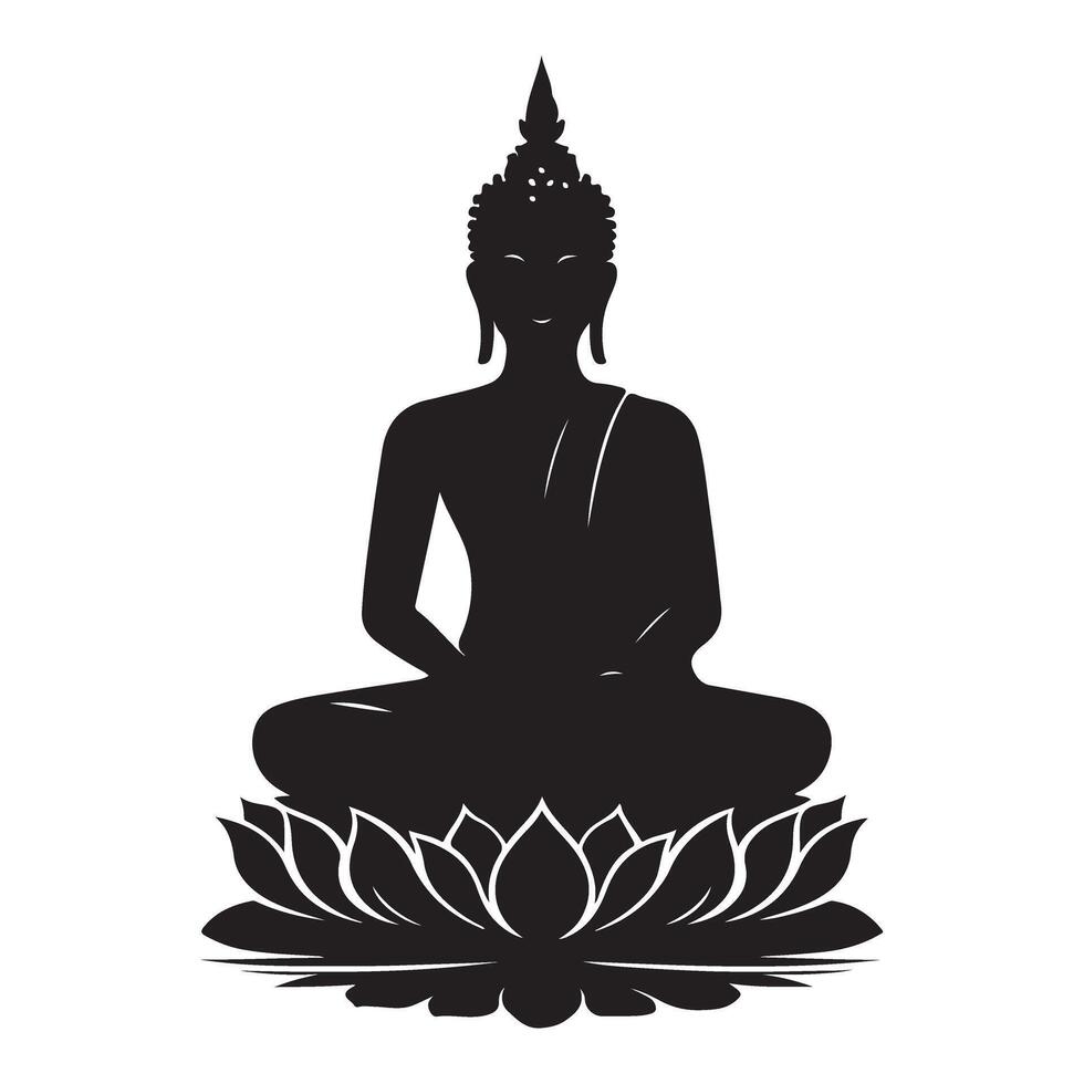 Buddha Silhouette Illustration Meditation Spirituality Enlightenment Peaceful Lotus Art vector