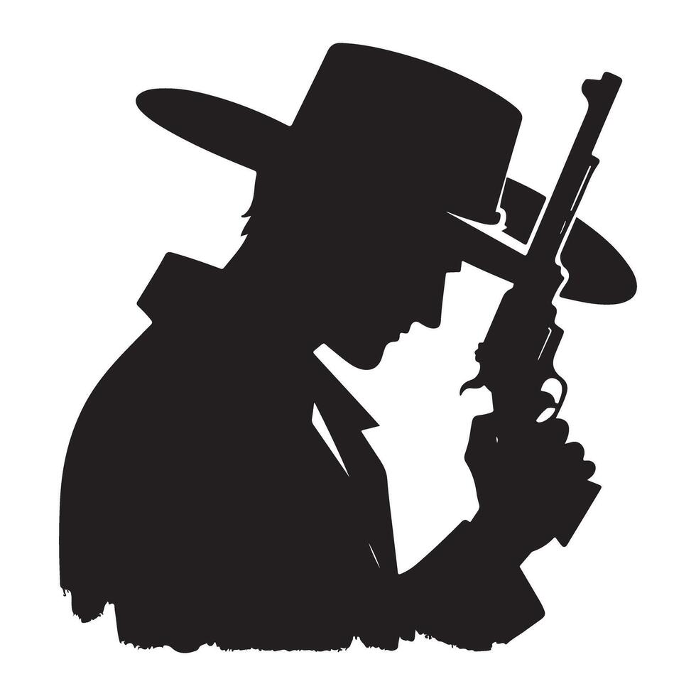 Silhouette Cowboy with Gun Illustration Design For Apparel vector
