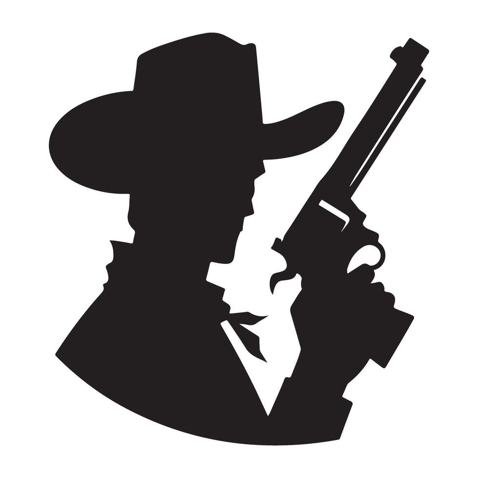 Silhouette Cowboy with Gun Illustration Design For Poster vector
