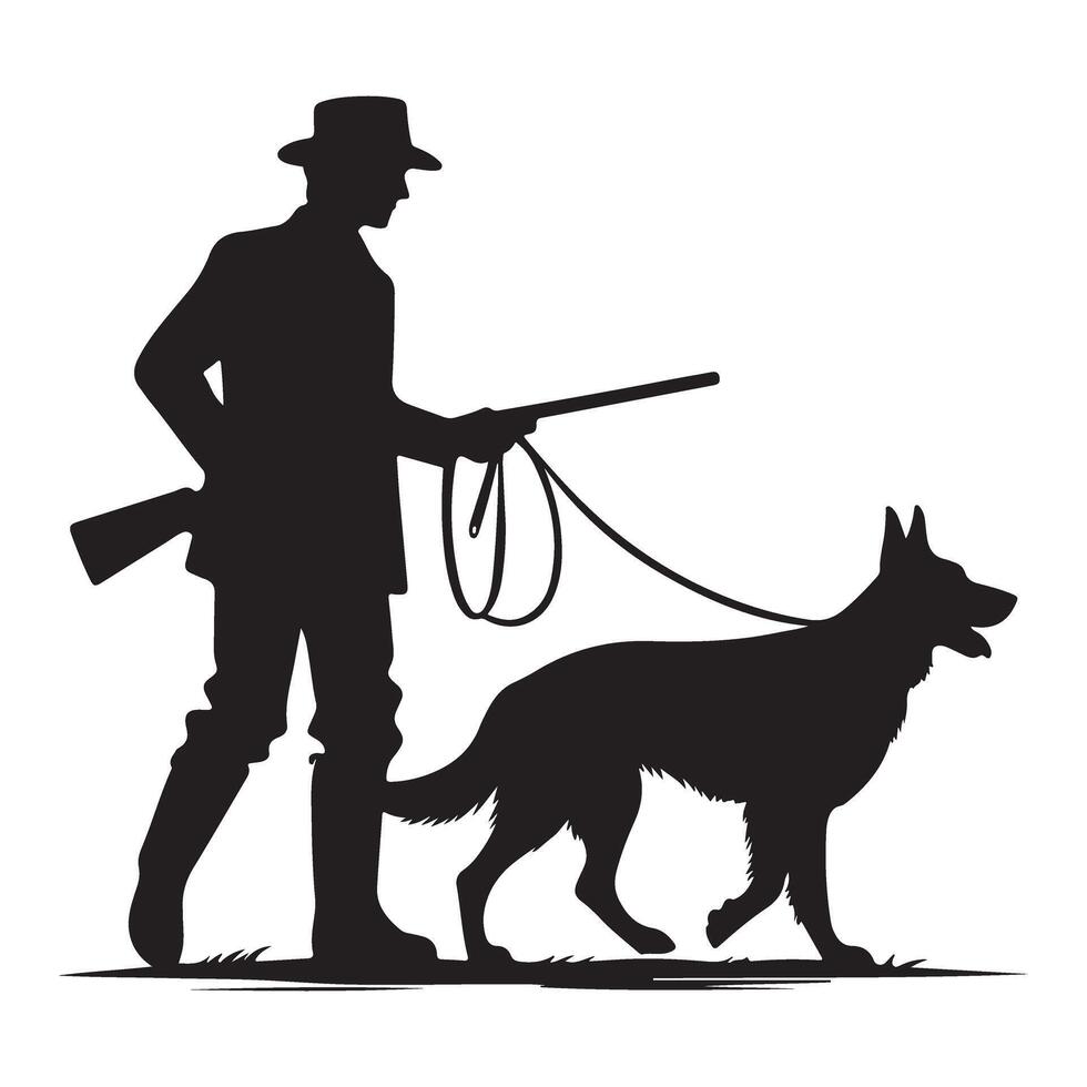 Hunter Walking with Dog Silhouette Illustration for Outdoor Enthusiasts vector